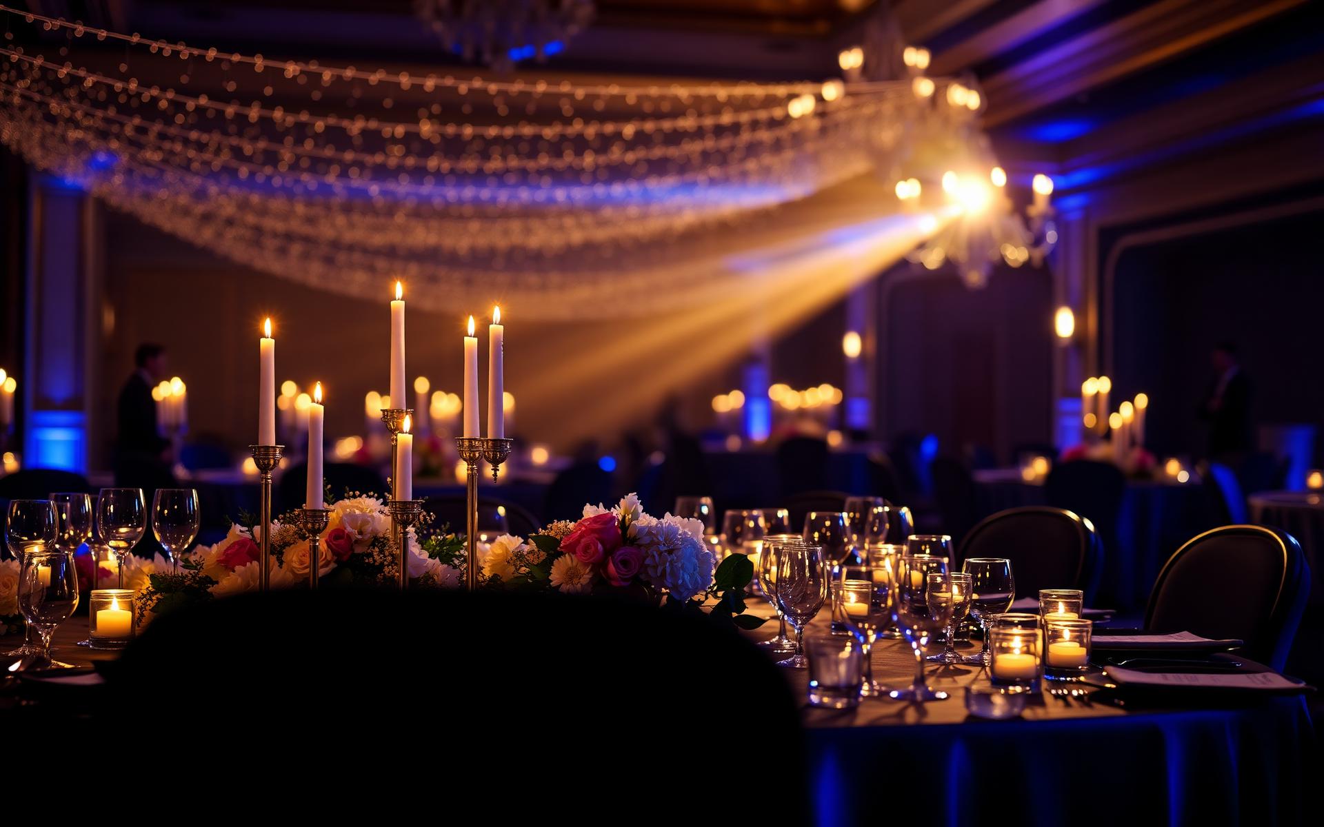 Elegant event setting with candles and florals